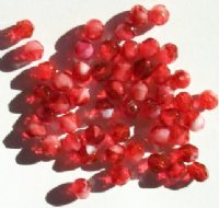 50 6mm Faceted Raspberry & White Givre Firepolish Beads